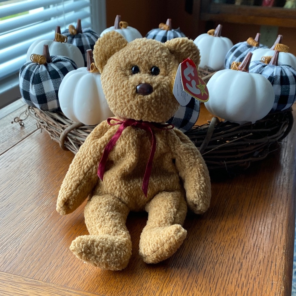 Brown Teddy Bear with Red Ribbon “Curly”